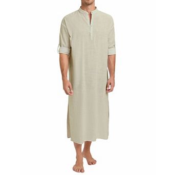 Men's Long Sleeve Robe Button Down Casual Side Split Gown Shirt Tops