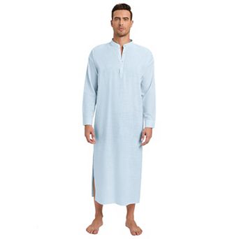 Men's Long Sleeve Robe Button Down Casual Side Split Gown Shirt Tops