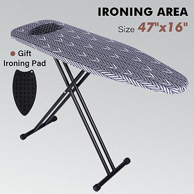 Heavy Duty Ironing Board 47x16 Metal Frame Thick Pad Adjustable Height Foldable