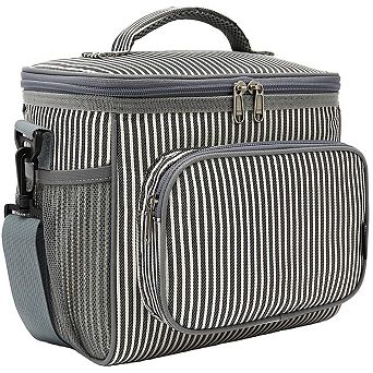 Insulated Lunch Bag Adjustable Strap Zipper Mesh Pockets