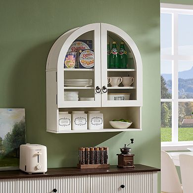 Arched Wall Cabinet, Large Wood Bathroom Medicine Cabinet Wall Mounted Cupboard, Adjustable Shelf