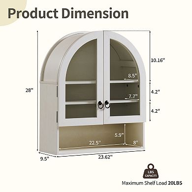 Arched Wall Cabinet, Large Wood Bathroom Medicine Cabinet Wall Mounted Cupboard, Adjustable Shelf
