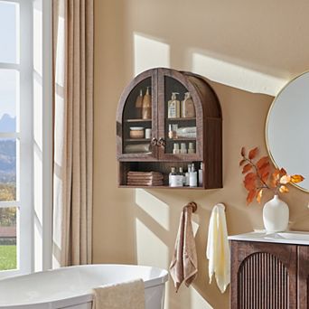 Arched Wall Cabinet, Large Wood Bathroom Medicine Cabinet Wall Mounted Cupboard, Adjustable Shelf