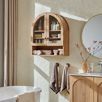 Arched Wall Cabinet, Large Wood Bathroom Medicine Cabinet Wall Mounted Cupboard, Adjustable Shelf