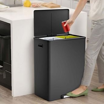 16 Gallon Dual Stainless Steel Step Recycling Trash Can Soft Close Lid with 2 Removable Buckets