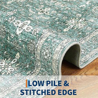Washable Vintage Oriental Rug - Non-Slip Thin Carpet for Home