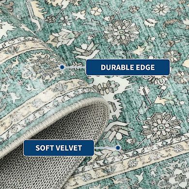 Washable Vintage Oriental Rug - Non-Slip Thin Carpet for Home