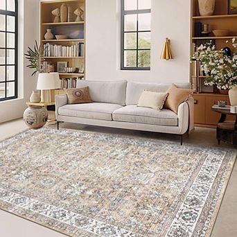 Washable Vintage Oriental Rug - Non-Slip Thin Carpet for Home