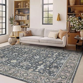 Washable Vintage Oriental Rug - Non-Slip Thin Carpet for Home