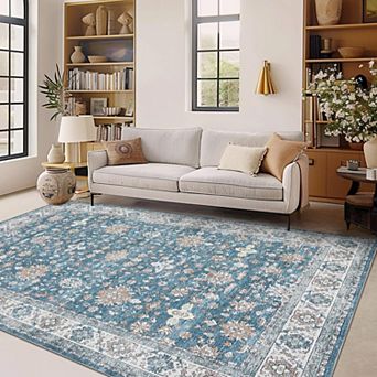 Washable Vintage Oriental Rug - Non-Slip Thin Carpet for Home