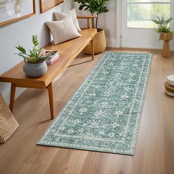 Washable Vintage Oriental Rug - Non-Slip Thin Carpet for Home