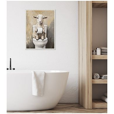 Sylvie Goat Holding Toilet Bathroom Art Framed Canvas by The Creative Bunch Studio
