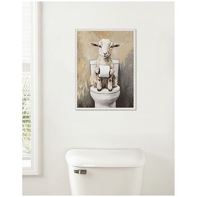 Sylvie Goat Holding Toilet Bathroom Art Framed Canvas by The Creative Bunch Studio