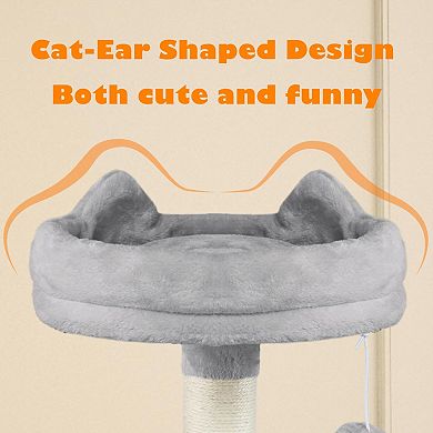 62.5in Cat Tree Condo with Hammock Platform Plush Perch Kitten Play House