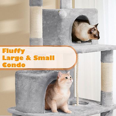 62.5in Cat Tree Condo with Hammock Platform Plush Perch Kitten Play House