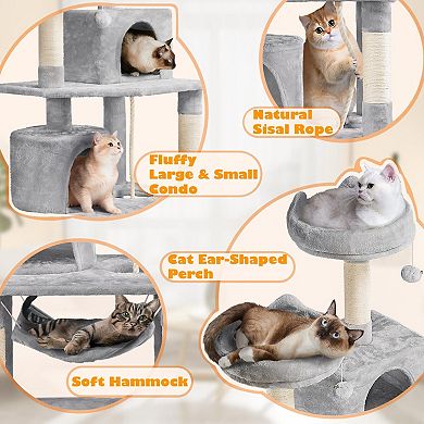62.5in Cat Tree Condo with Hammock Platform Plush Perch Kitten Play House