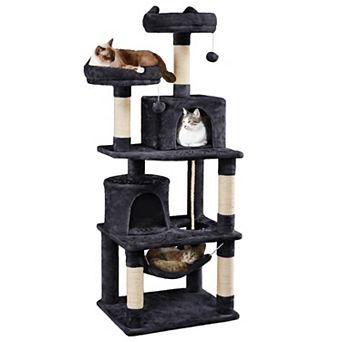 62.5 in Cat Tree Condo with Hammock Platform Plush Perch Kitten Play House