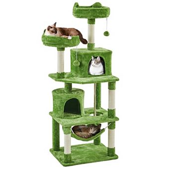 62.5 in Cat Tree Condo with Hammock Platform Plush Perch Kitten Play House