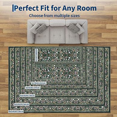 Washable Non-Slip Rug, Farmhouse Floral Boho, Low-Pile Soft Stain-Resistant Carpet