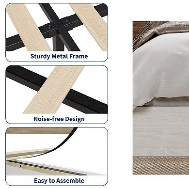 Modern Minimalist Sturdy Wood Platform Bed Frame,Floor-Standing Noise-Free,Strong Wooden Slats
