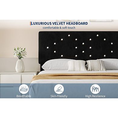 Upholstered Platform Bed,Bed Frame with Button Tufted Headboard and Sturdy Wooden Slats Support