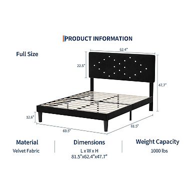Upholstered Platform Bed,Bed Frame with Button Tufted Headboard and Sturdy Wooden Slats Support
