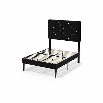 Upholstered Platform Bed,Bed Frame with Button Tufted Headboard and Sturdy Wooden Slats Support