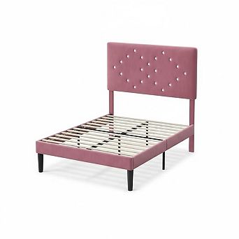 Upholstered Platform Bed,Bed Frame with Button Tufted Headboard and Sturdy Wooden Slats Support
