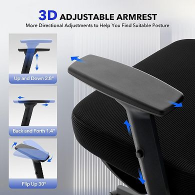 Ergonomic High-Back Mesh Office Chair with Adjustable Headrest & Lumbar, 3D Armrests, 135° Recline