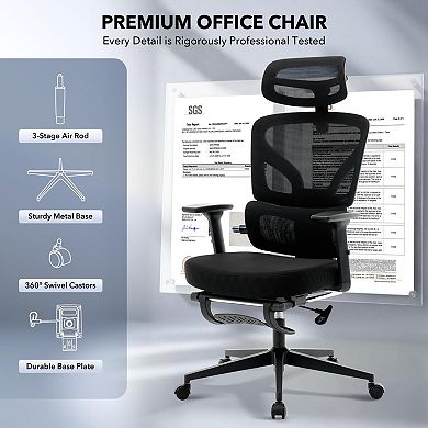 Ergonomic High-Back Mesh Office Chair with Adjustable Headrest & Lumbar, 3D Armrests, 135° Recline