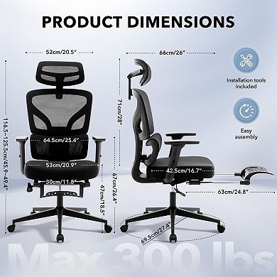 Ergonomic High-Back Mesh Office Chair with Adjustable Headrest & Lumbar, 3D Armrests, 135° Recline