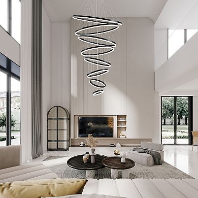 Modern Dimmable LED Ring Chandelier High Ceiling Pendant Light with Remote Control - Adjustable DIY