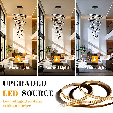 Modern Dimmable LED Ring Chandelier High Ceiling Pendant Light with Remote Control - Adjustable DIY