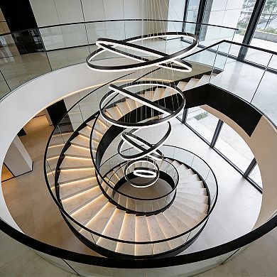 Modern Dimmable LED Ring Chandelier High Ceiling Pendant Light with Remote Control - Adjustable DIY