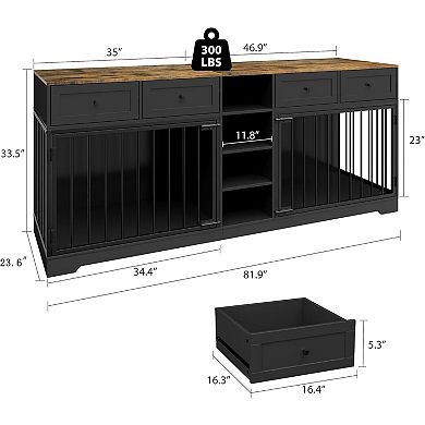 Large Double Dog Crate Furniture with Drawers and Shelves