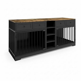 Large Double Dog Crate Furniture with Drawers and Shelves
