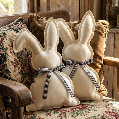 2-piece Easter Bunny Throw Pillows Rabbit Cotton-Linen Plaid Bow Tie Decor 16.9x9.8"