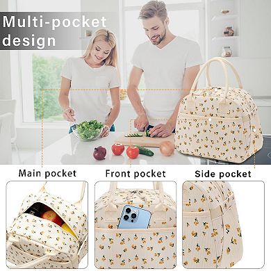 Women’s Corduroy Insulated Lunch Bag Reusable Work Tote