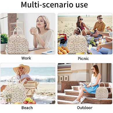 Women’s Corduroy Insulated Lunch Bag Reusable Work Tote