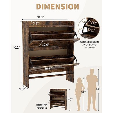 Freestanding Shoe Storage Cabinet with Flip Drawers and Wooden Legs