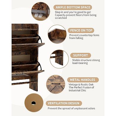 Freestanding Shoe Storage Cabinet with Flip Drawers and Wooden Legs