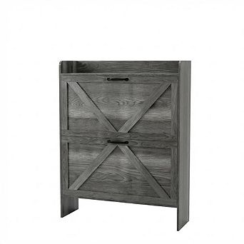 Freestanding Shoe Storage Cabinet with Flip Drawers and Wooden Legs