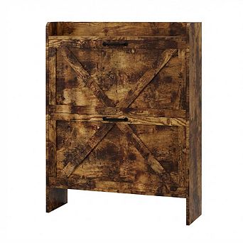 Freestanding Shoe Storage Cabinet with Flip Drawers and Wooden Legs