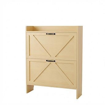 Freestanding Shoe Storage Cabinet with Flip Drawers and Wooden Legs