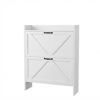 Freestanding Shoe Storage Cabinet with Flip Drawers and Wooden Legs