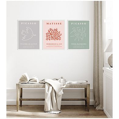 Picasso Inspired Bird & Inspired Dance 3 Piece Framed Canvas Wall Art Set by Gabrielly Guedes