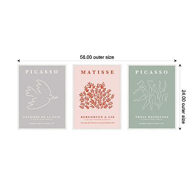 Picasso Inspired Bird & Inspired Dance 3 Piece Framed Canvas Wall Art Set by Gabrielly Guedes