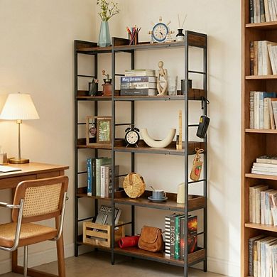 5-Tier Bookshelf, Open Shelves, Reversible Corner Design, Wooden Bookcase for Living Room