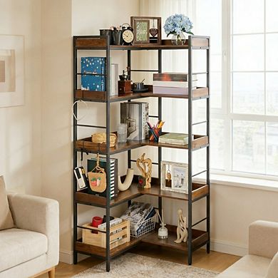 5-Tier Bookshelf, Open Shelves, Reversible Corner Design, Wooden Bookcase for Living Room