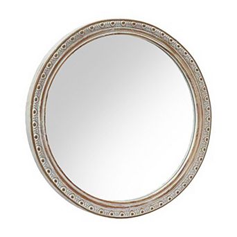 Ornate Round Wall Mirror (23.62" x 23.62"), Distressed White